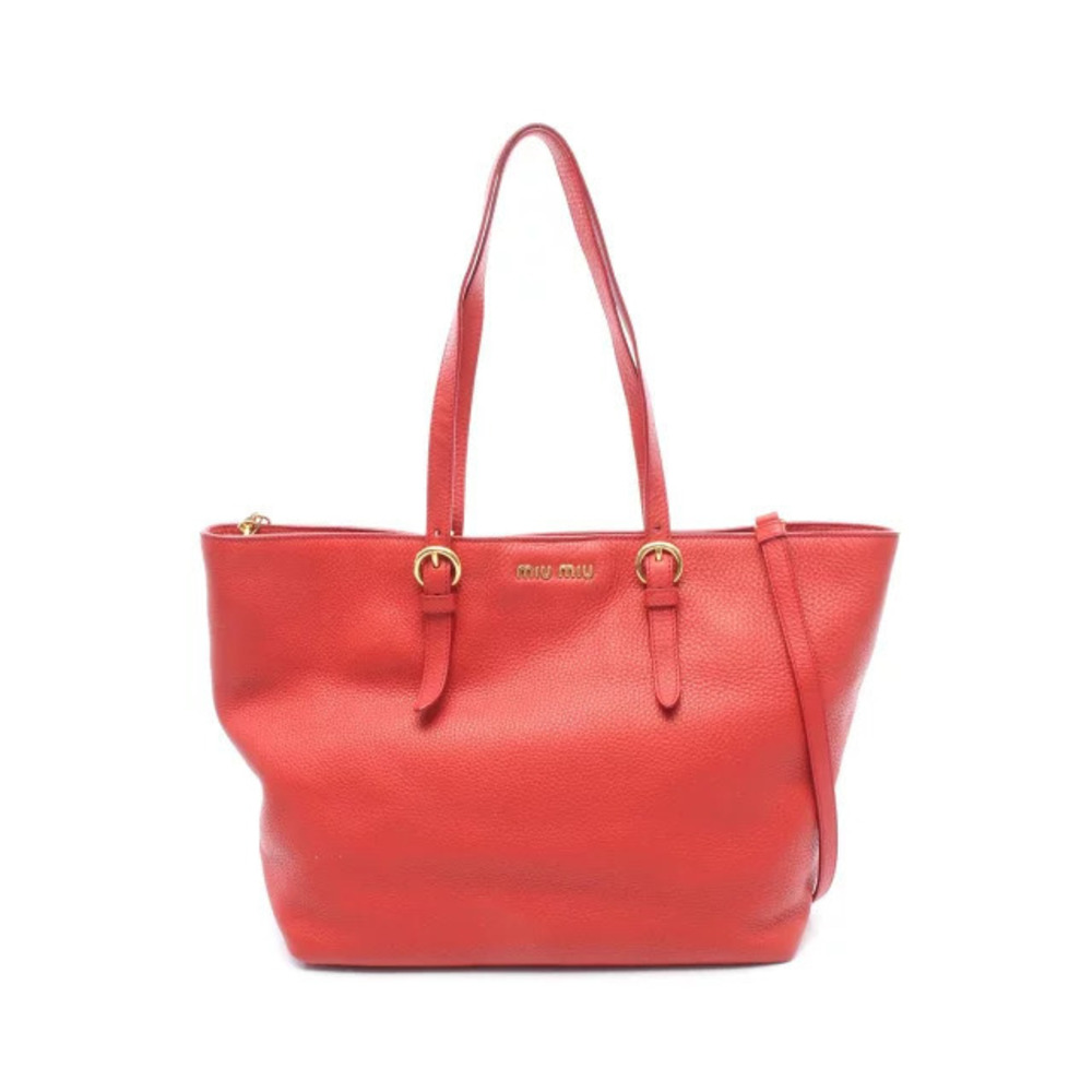 Miu Miu Vitello Daino Tote Bag Leather Red